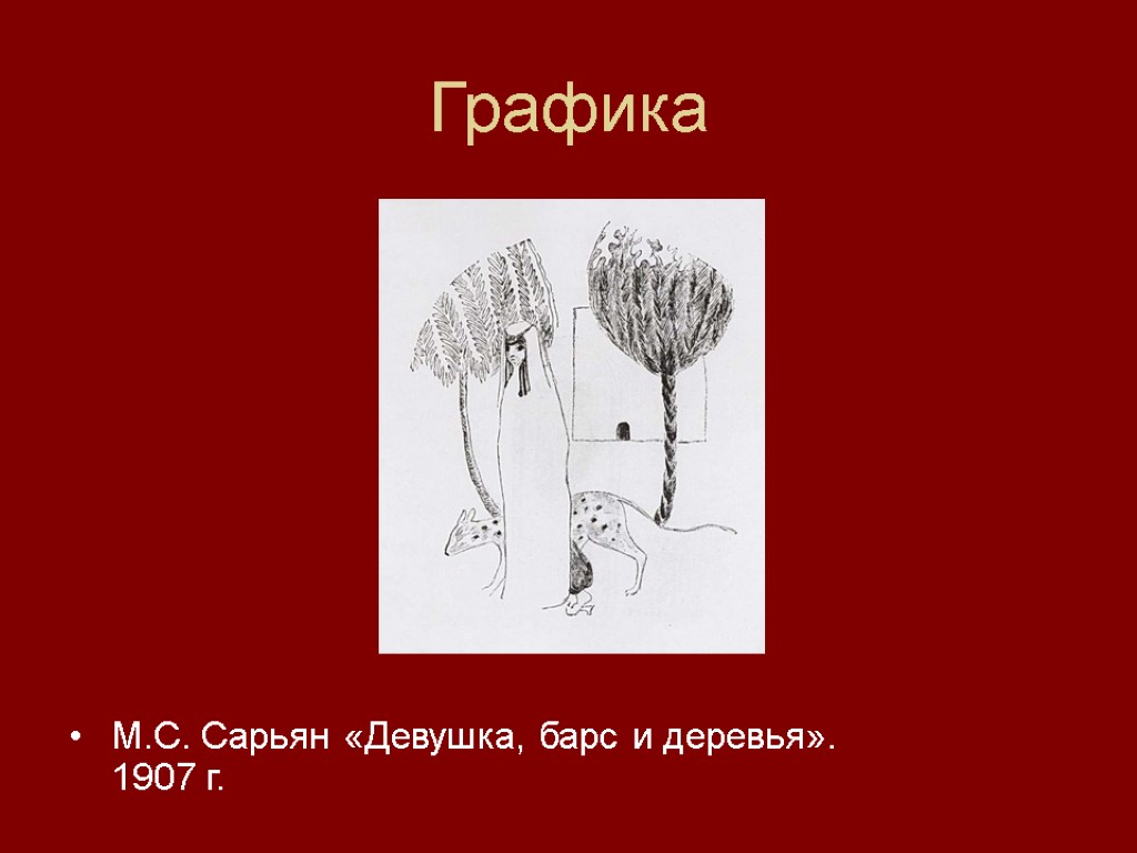 Графика М.С. Сарьян «Девушка, барс и деревья». 1907 г.